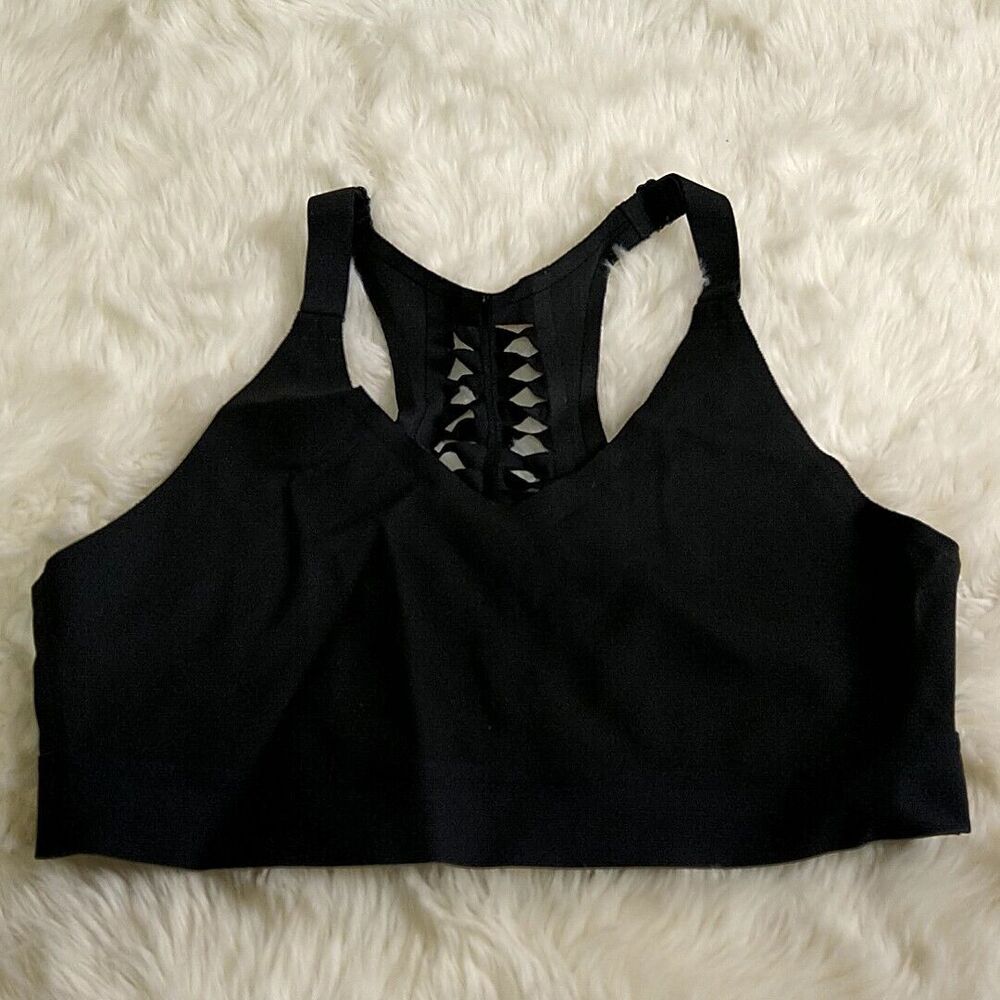 Victoria Sport Womens sz L Sports Bra Black Wireless Pullover Strappy Racerback